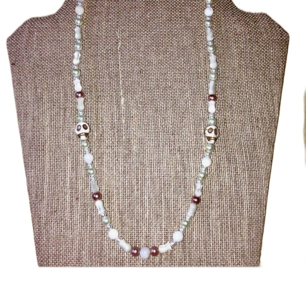 Handmade Pearls & Skulls Beaded Necklace